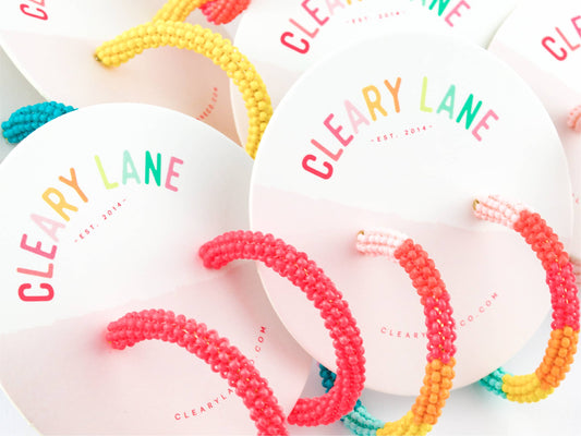 Beaded Hoop Earrings | Pink Stripes