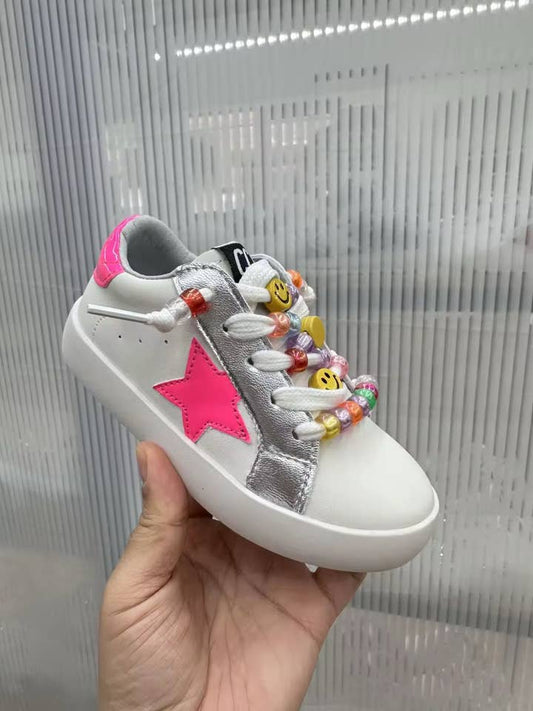 Hot Pink Star Sneakers Beaded Laces
