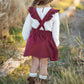Kids Cream & Wine Ruffled Suspender Pinafore Skirt Set