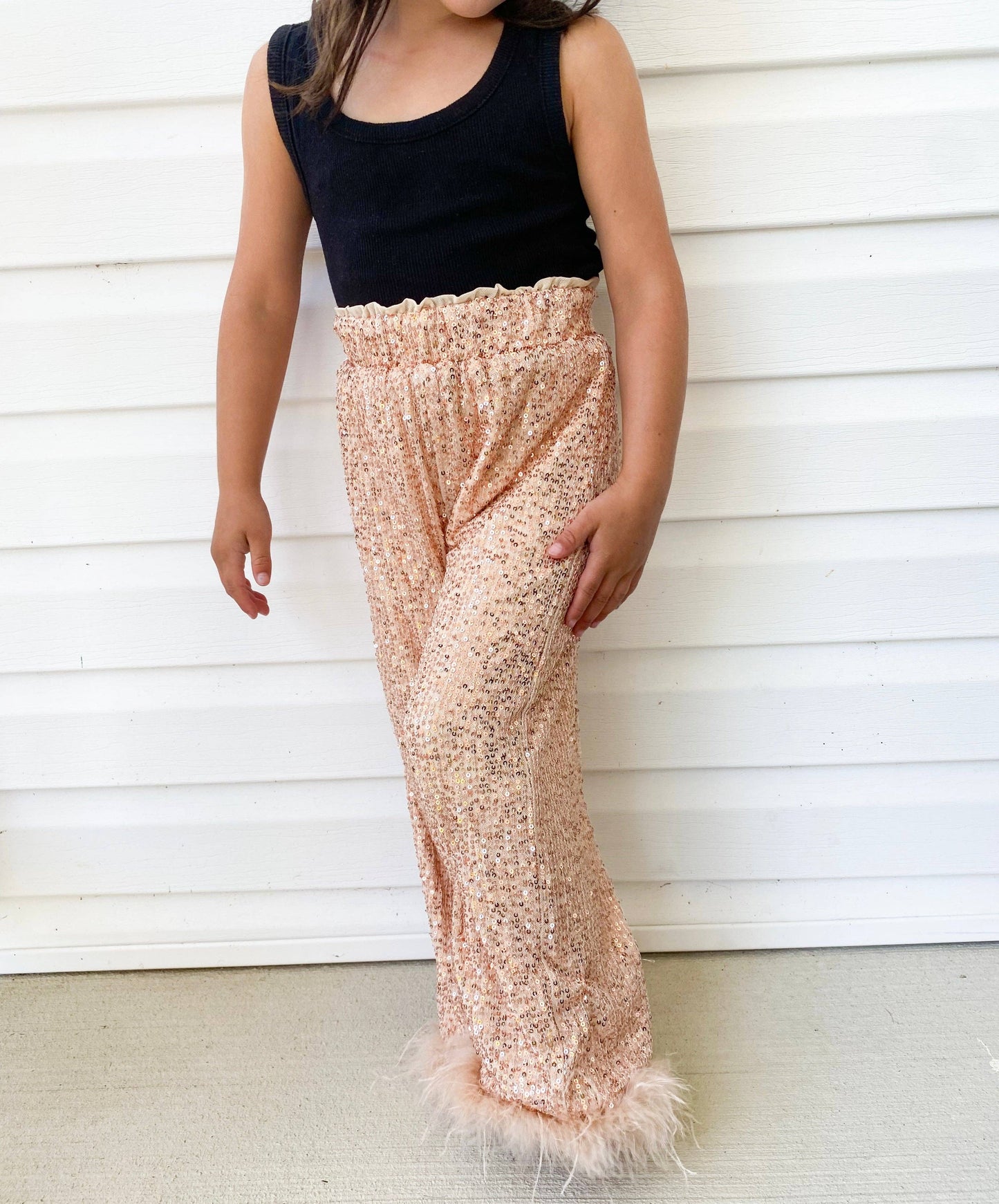 Champagne Sequins Feather Pants