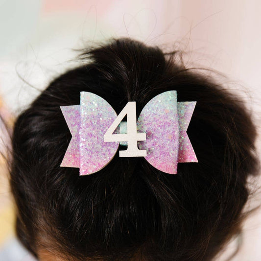 Pastel Rainbow Bow #4 Clip - Kids Birthday Hair Clip