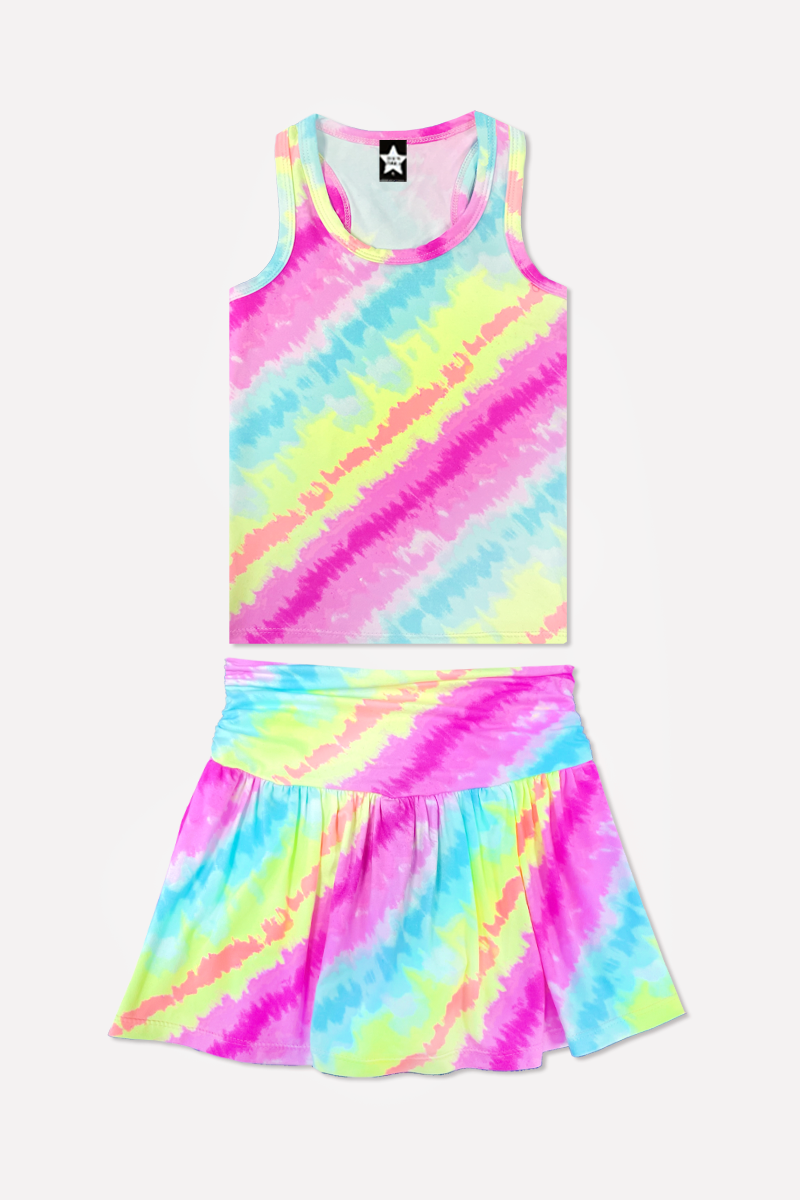 Racerback Tank & Shirred Waist Skort - Rainbow Sherbet Batik