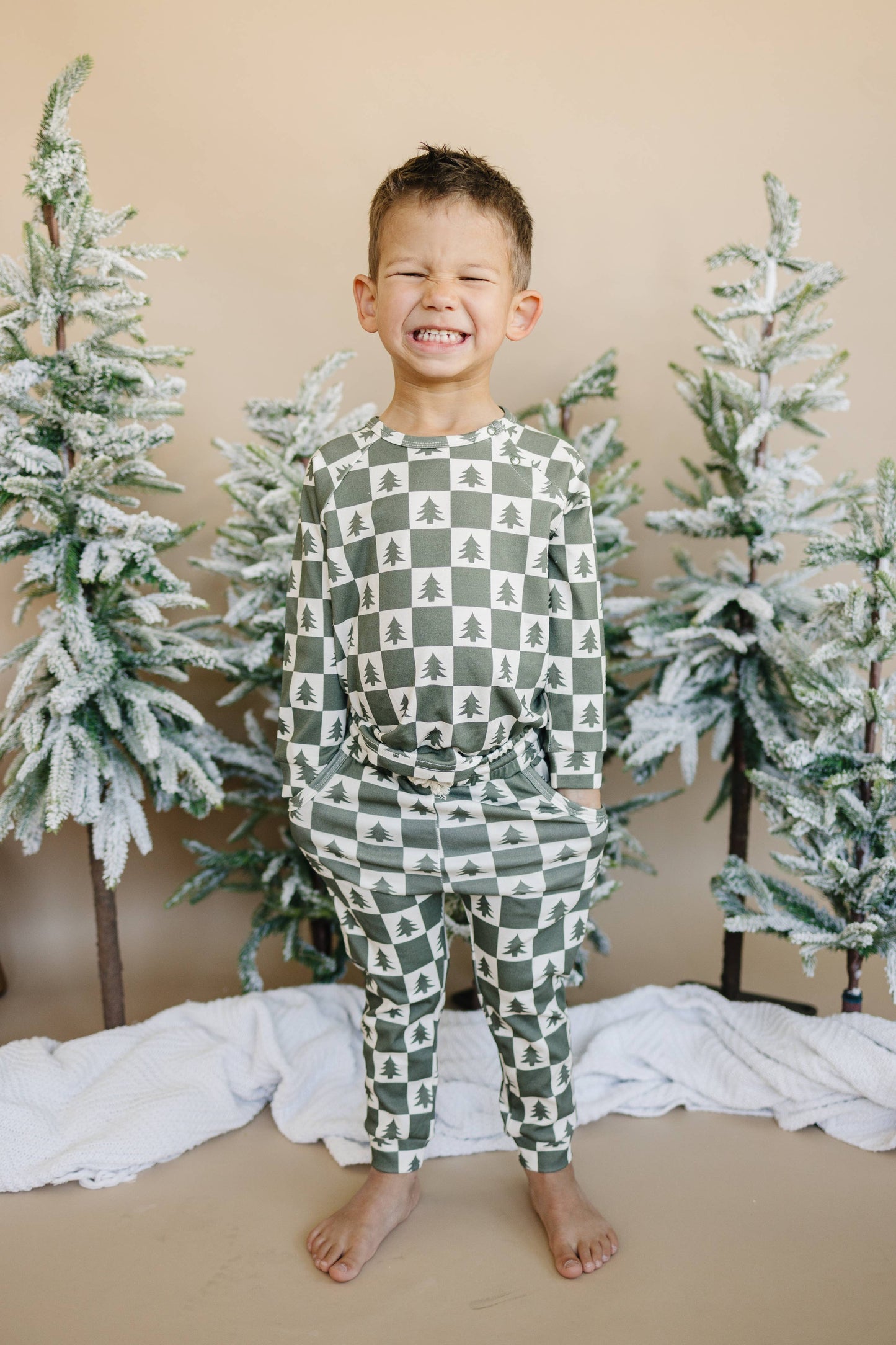 Checkered Christmas Trees Organic Cotton Set Kids Clothes