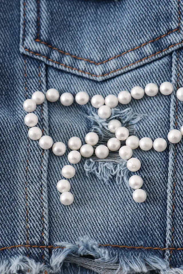 Girl pearl denim jacket