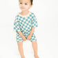 Blue Checkered Waffle Bamboo Shorts Set