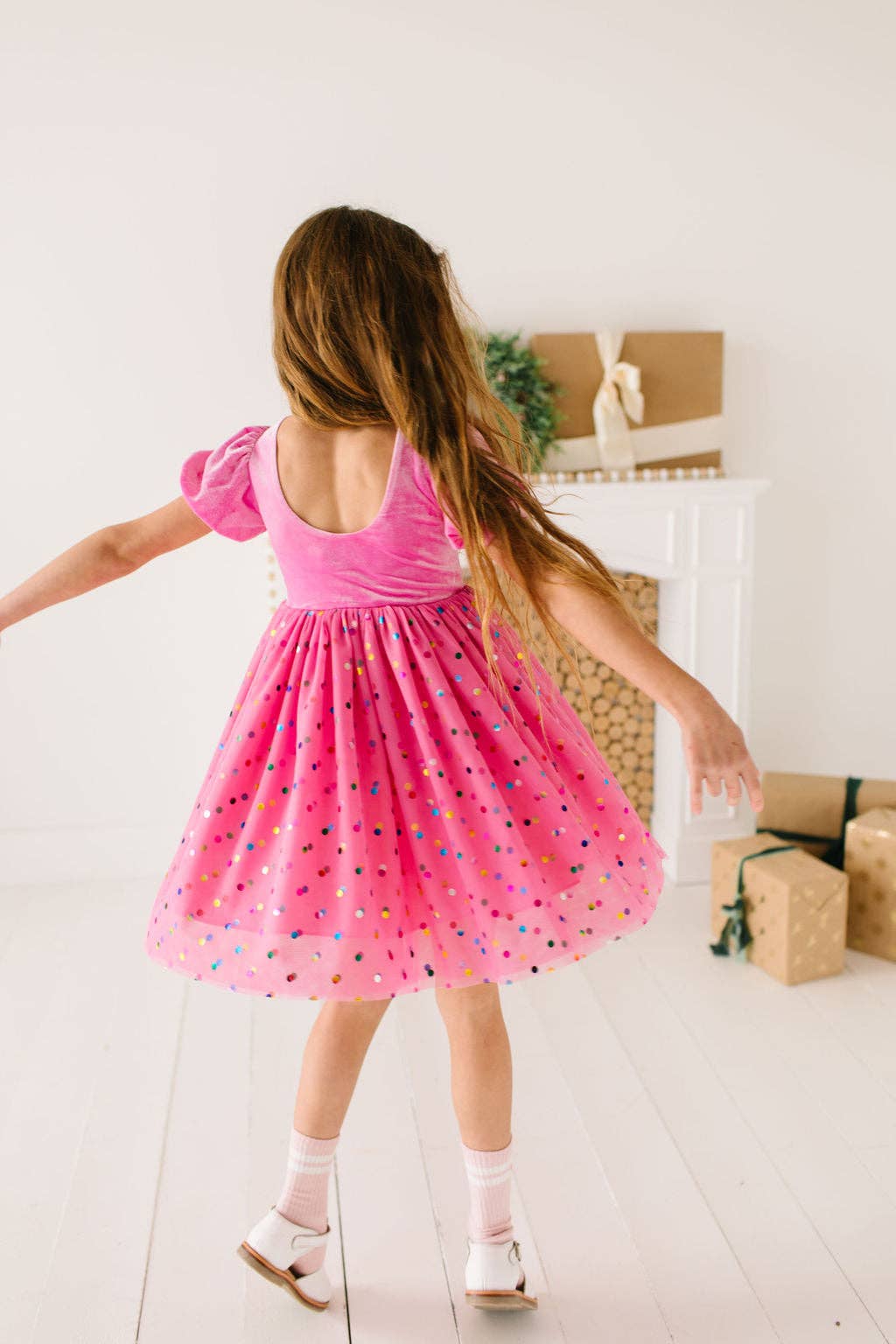 Diana Puff Dress in Bubblegum Confetti | Girls Luxury Dress