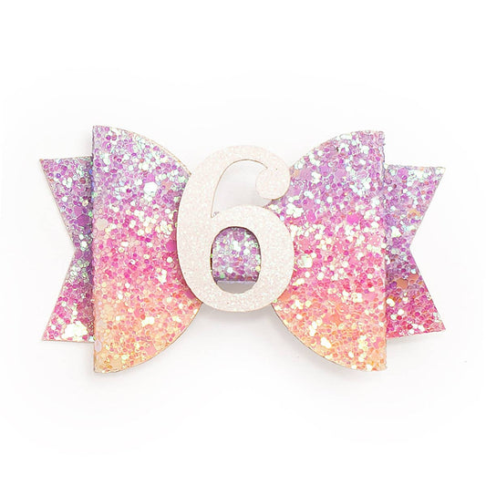 Pastel Rainbow Bow #6 Clip - Kids Birthday Hair Clip