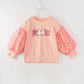 Halloween Pink Spooky Puff Sleeves Girl Top