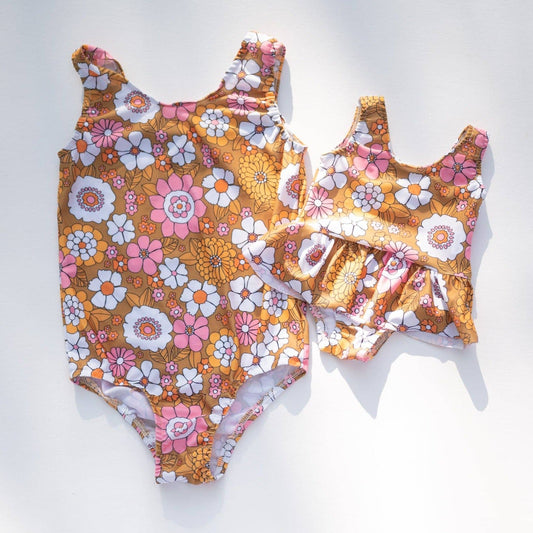 Boho Flower Power One Piece Swimsuit for Baby, Toddler and G