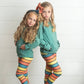 Kids Sage Ruffle Hoodie and Rainbow Stripe Leggings Fall Set