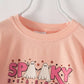 Halloween Pink Spooky Puff Sleeves Girl Top