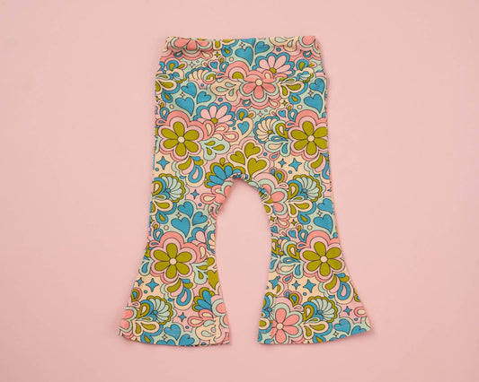 Blue Psychedelic 60s Girls Bell Bottoms Leggings