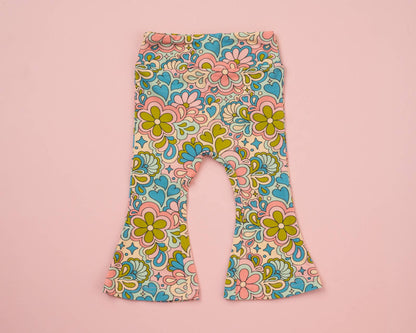 Blue Psychedelic 60s Girls Bell Bottoms Leggings