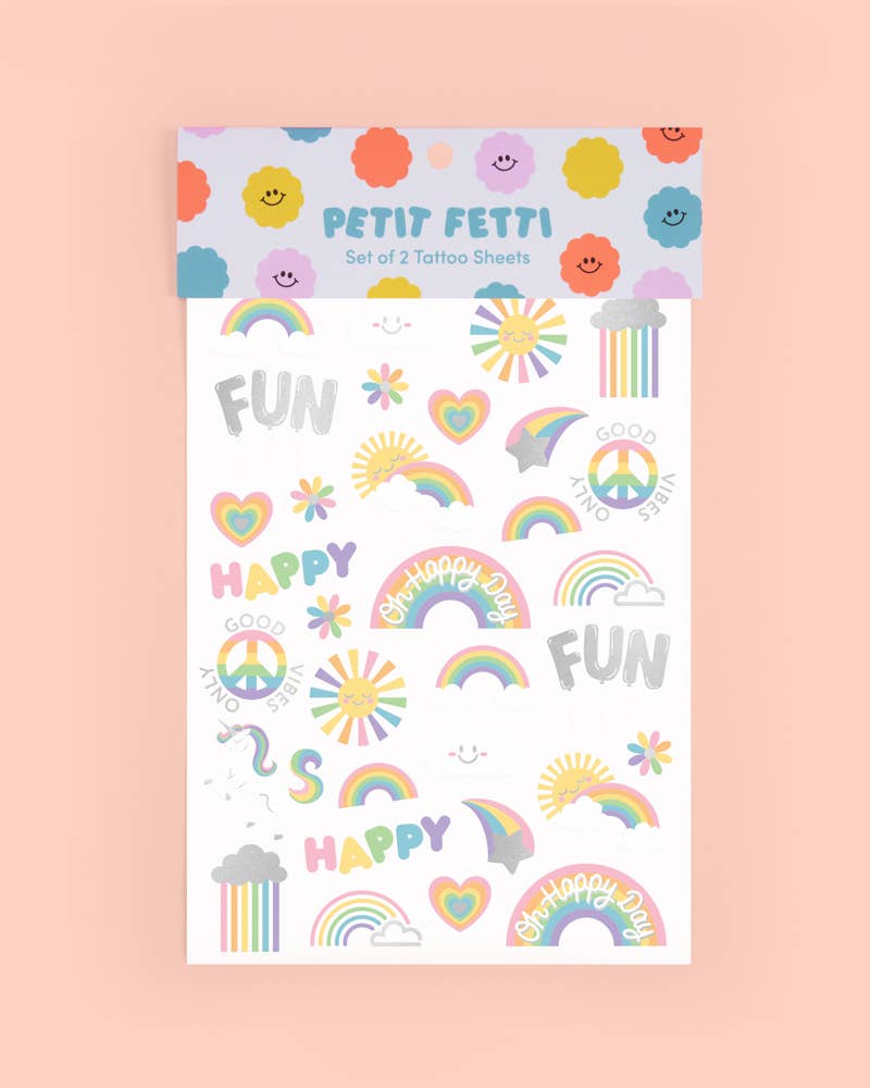 Pastel Rainbow Party Foil Kids Temporary Tattoos, Bday Favor
