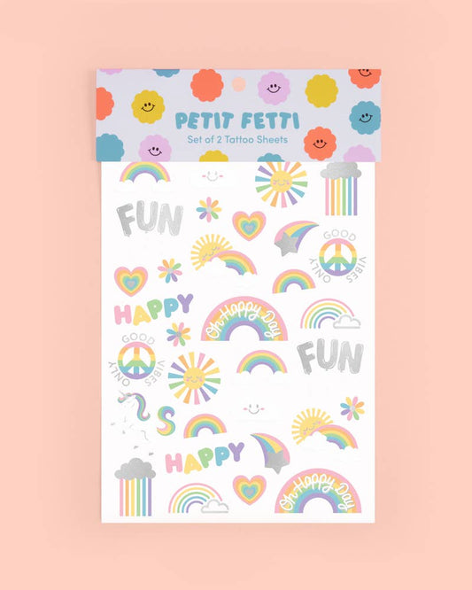 Pastel Rainbow Party Foil Kids Temporary Tattoos, Bday Favor