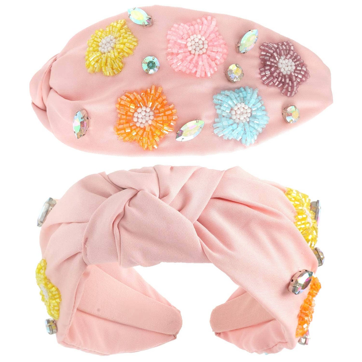 Floral Beaded Jeweled Top Knotted Headband