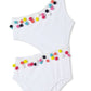 White Side-Cut Swimsuit with Pom Poms