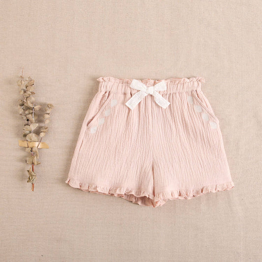 Girls' shorts in bamboo fabric with embroidered details