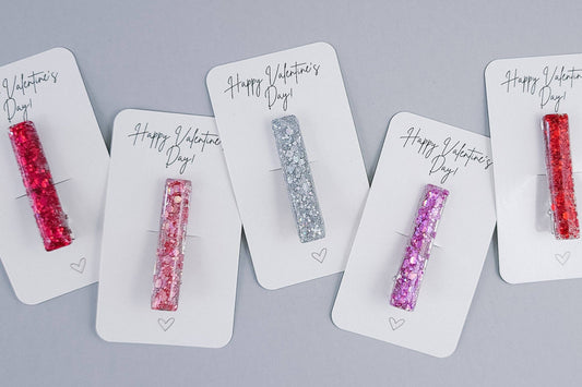 Resin Bar Hair Clip | Valentine's Day Glitter | Valentine Cards