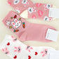 Hearts & Bunnies Pattern White Cotton Knit Socks