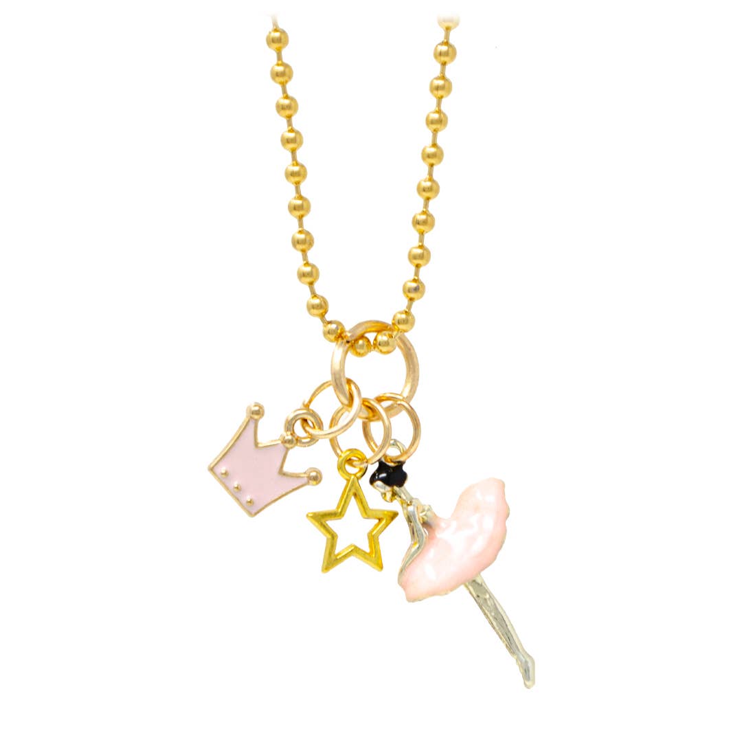 Ballerina, Crown & Star Gold Charm Necklace By ZOMI GEMS