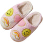 Pastel Rainbow Smiley Fuzzy Slippers for Kids