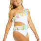 White Side-Cut Swimsuit with Citrus Petals