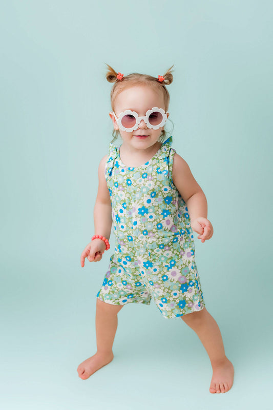 Blue & Green Flower Power Summer Romper Baby Toddler Girl