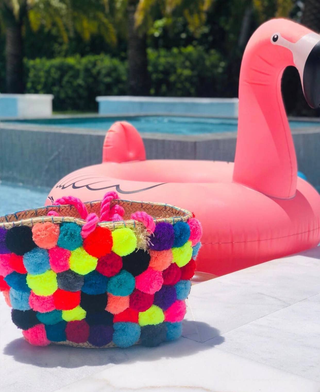 PomPom Straw Beach Bag, French Basket